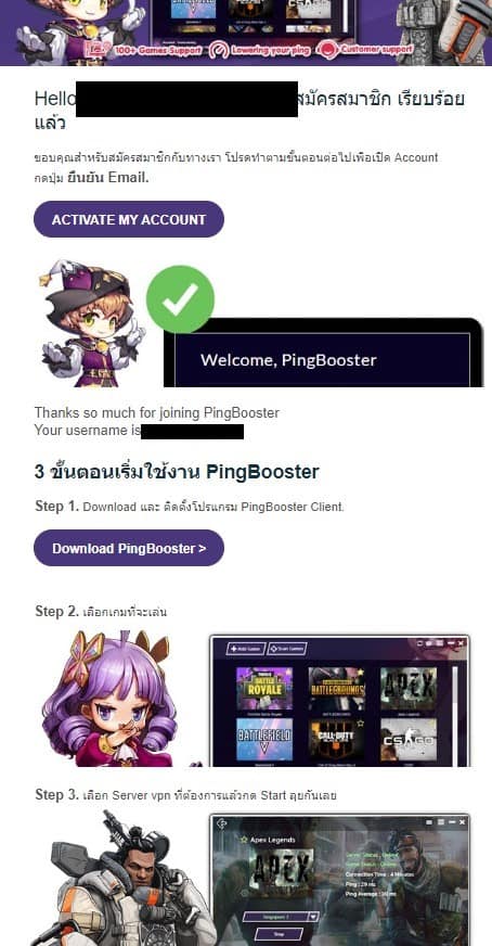 อีเมลยืนยัน PingBooster